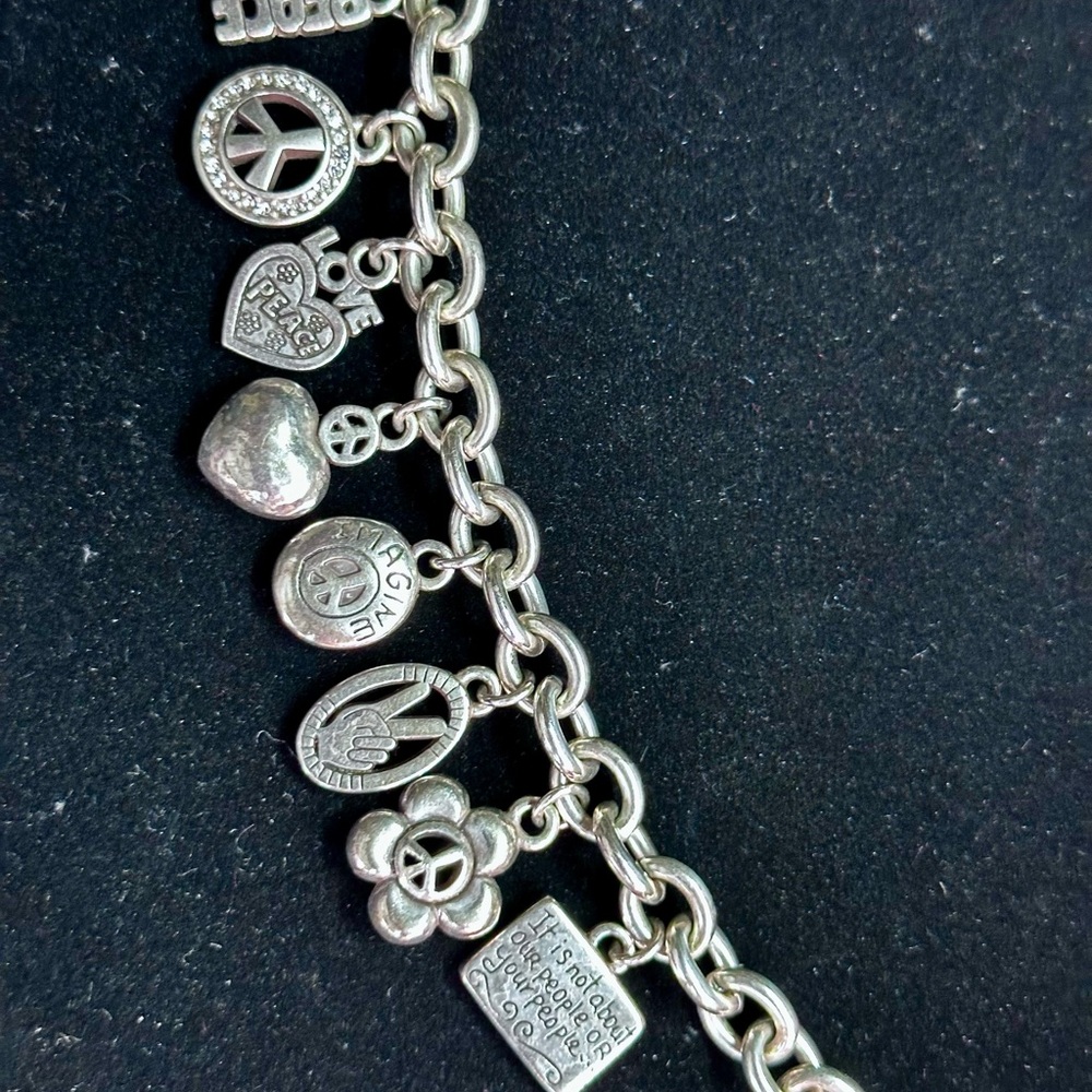 Brighton Silver Charm Bracelet with Peace and Heart Charms